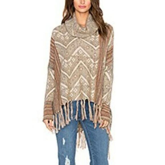 Free People Be The One Boho Fringe Poncho Sweater - Picture 1 of 5